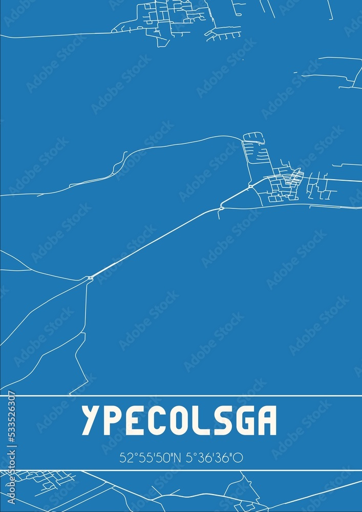 Blueprint of the map of Ypecolsga located in Fryslan the Netherlands.