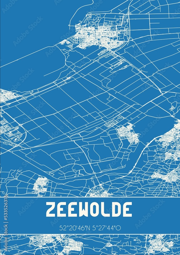 Blueprint of the map of Zeewolde located in Flevoland the Netherlands.