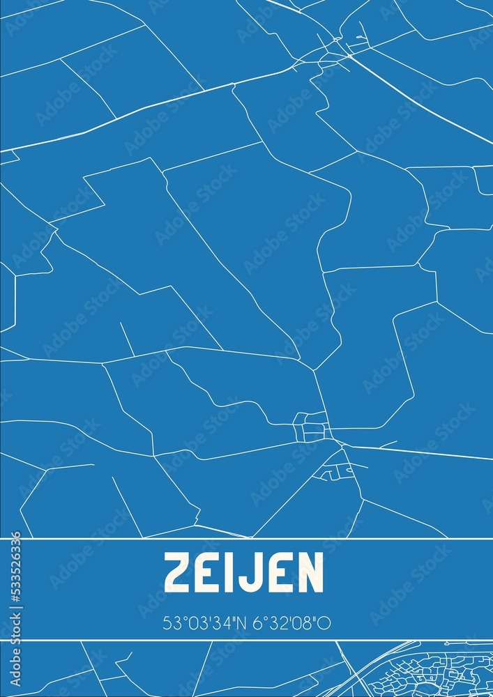 Blueprint of the map of Zeijen located in Drenthe the Netherlands.
