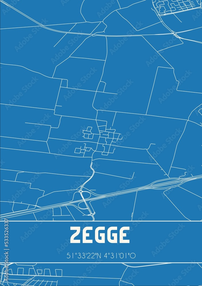 Blueprint of the map of Zegge located in Noord-Brabant the Netherlands.