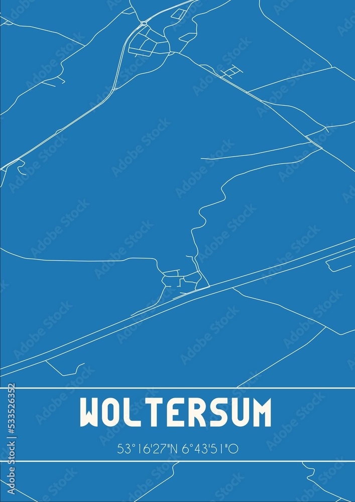 Blueprint of the map of Woltersum located in Groningen the Netherlands.