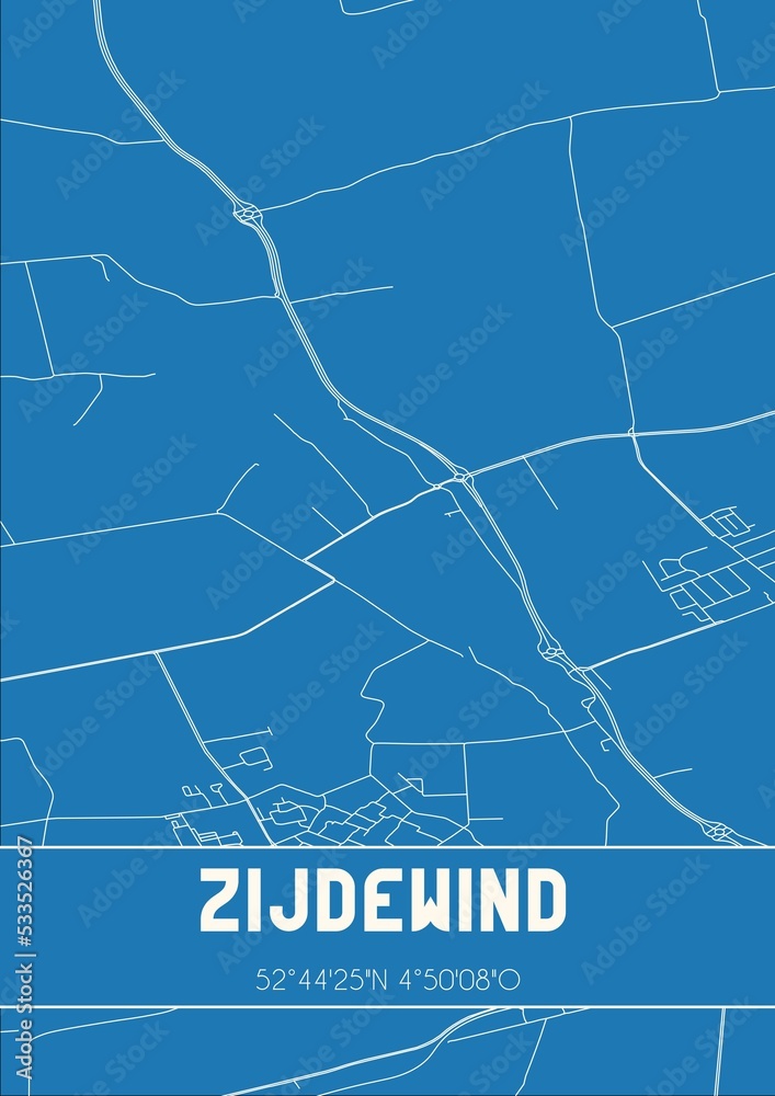 Blueprint of the map of Zijdewind located in Noord-Holland the Netherlands.