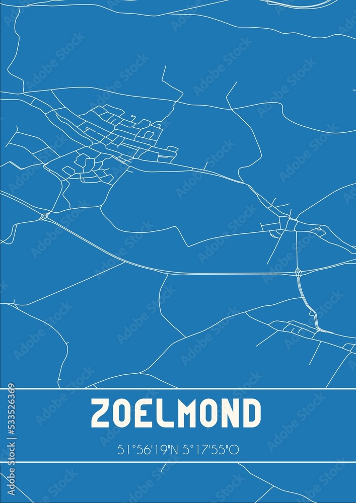 Blueprint of the map of Zoelmond located in Gelderland the Netherlands.