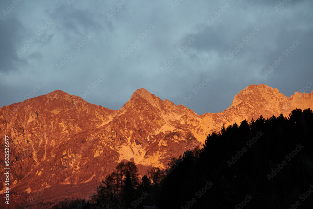 Mountains at sunset near Vittorio Veneto
