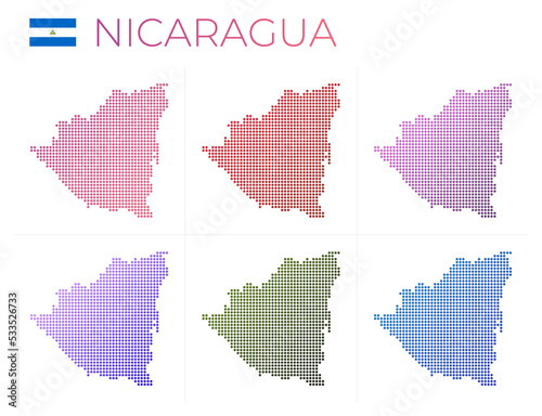 Nicaragua dotted map set. Map of Nicaragua in a dotted style. Borders of the country filled with beautiful smooth gradient circles. Awesome vector illustration.