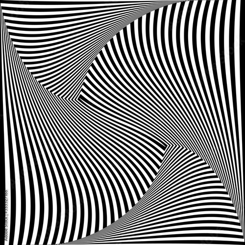 Twisting Torsion Movement and 3D Illusion in Abstract Op Art Lines Pattern.