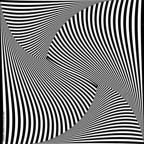 Twisting Torsion Movement and 3D Illusion in Abstract Op Art Lines Pattern.