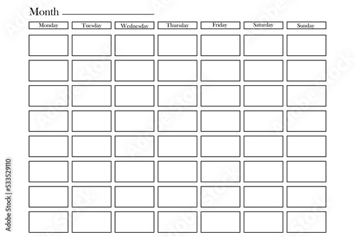 Simple template Month plan. Vector illustration. Stock image.