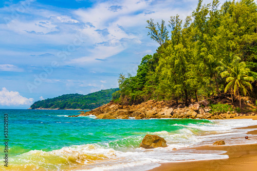 Secret Banana Beach bay panorama turquoise clear water Phuket Thailand. © arkadijschell