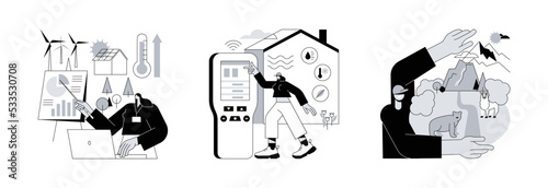 Environmental control abstract concept vector illustration set. Management of resources, air quality control, national parks creation, renewable energy, pollution prevention abstract metaphor.