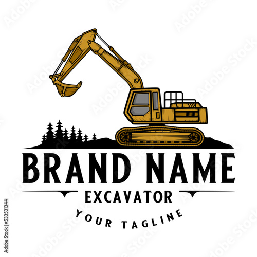 builder vector design logo. heavy equipment excavator icon for housing builder, land clearing, construction and procurement of heavy equipment