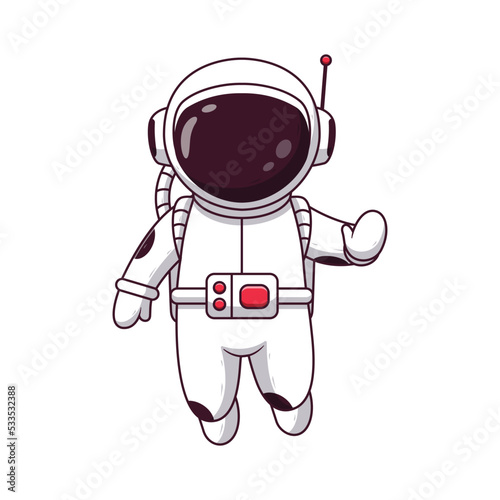 Cute Astronaut Waving Hands. Astronaut Icon Concept. Flat Cartoon Style. Suitable for Web Landing Page, Banner, Flyer, Sticker, Card