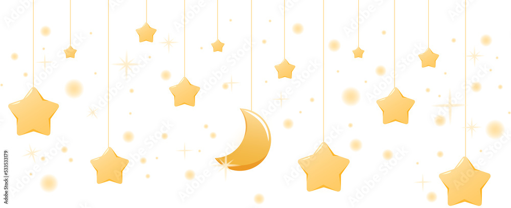 Stars and moon on transparent background in cartoon style isolated