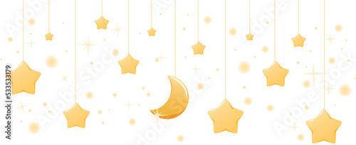 Stars and moon on transparent background in cartoon style isolated