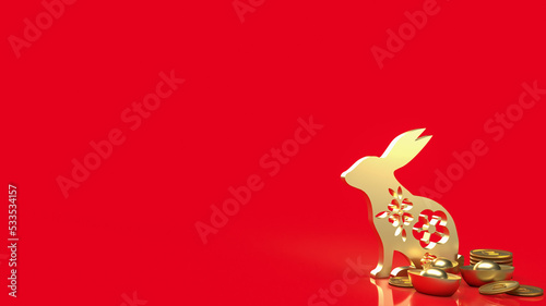 The gold rabbit and Chinese coins for holiday concept 3d rendering