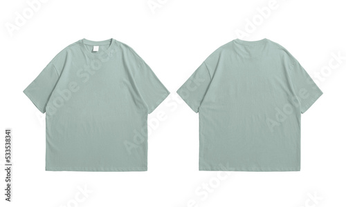 Oversize dusty blue t-shirt front and back isolated background
