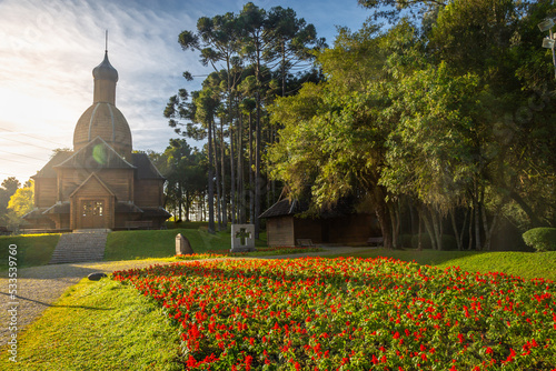 Wooden orthodox ukrainian church in Curitiba, capital of Parana state, Brazil