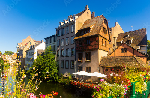 Picturesque summer landscape overlooking the streets and canals of Strasbourg, France