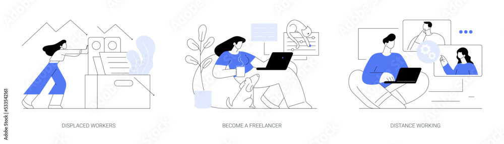 Unemployment and remote job opportunities abstract concept vector illustrations. Unemployment and remote job opportunities abstract concept vector illustrations.