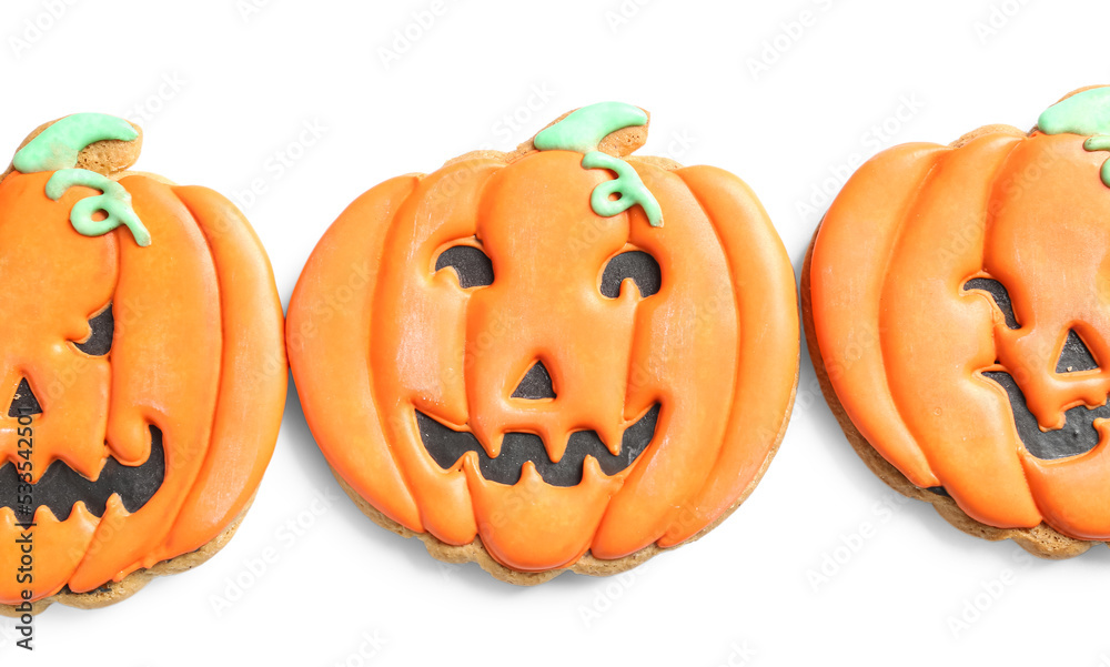 Halloween pumpkin cookies on white background Halloween pumpkin cookies on white background