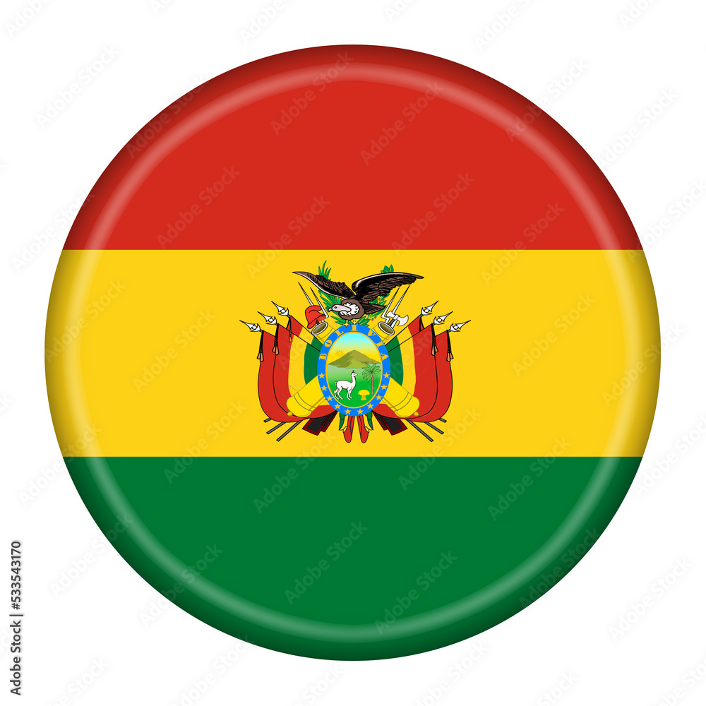 Obraz premium Bolivia flag button 3d illustration with clipping path