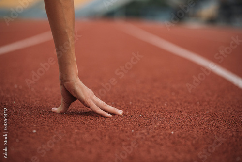 running track in the stadium. Diet. Sport concept photo. Fit. Start