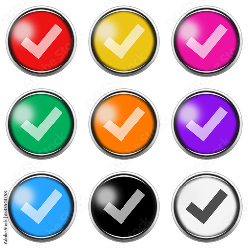 Free Download Tick check mark button icon set with clipping path 3d illustration - GFXLoad
