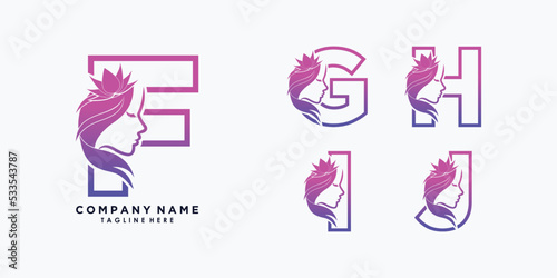 set_letter f,g,h,i,j logo design with beauty flower creative concept premium vector