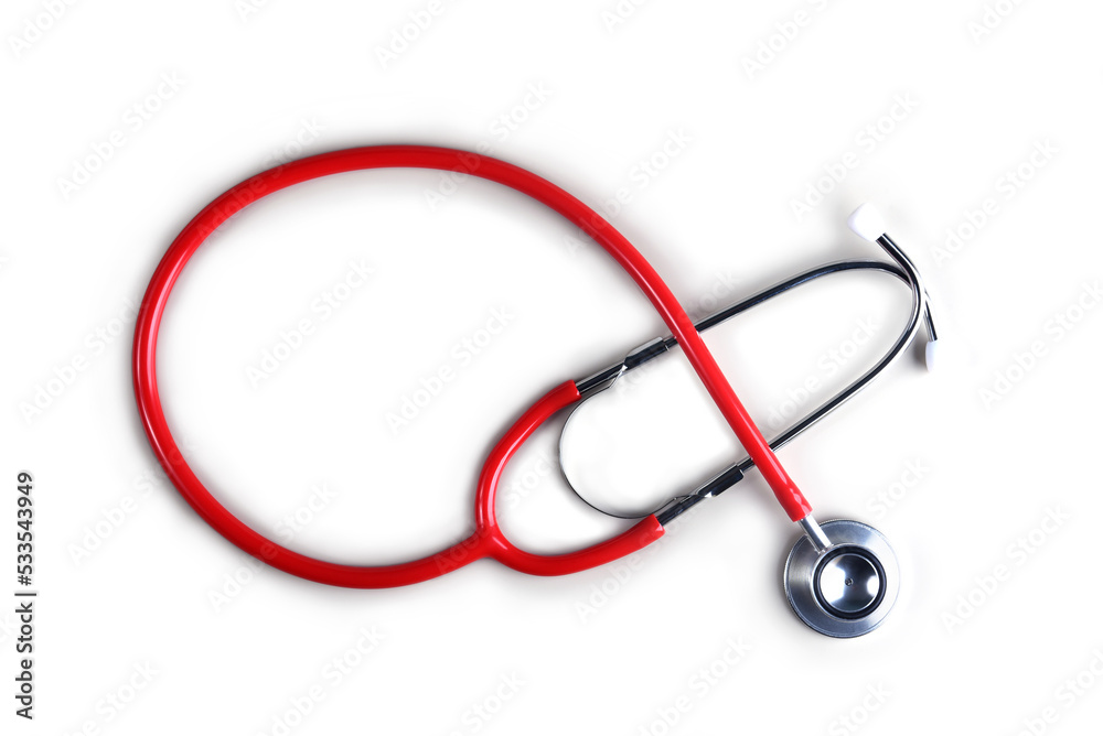 Red beautiful therapist's stethoscope on a white background Red beautiful therapist's stethoscope on a white background