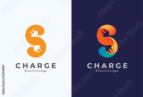 Letter S Electric Plug Logo, Letter S and Plug combination with two colour style, flat design logo template, vector illustration