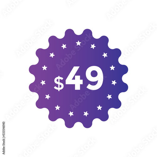 49 dollar price tag. 49$ dollar USD price symbol. price 49 Dollar sale banner in USD. Business or shopping promotion marketing concept 