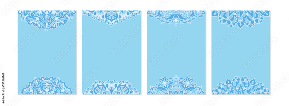 Blue posters with ethnic mandala pattern.
