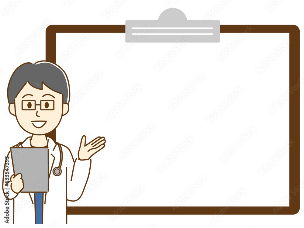 案内、説明をする医者のイラスト(バインダーのフレーム) 案内、説明をする医者のイラスト(バインダーのフレーム)