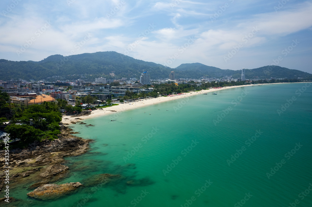 Obraz premium Beautiful Patong beach Phuket Thailand, Amazing sea beach sand tourist travel destination in andaman sea,Travel and tour concept