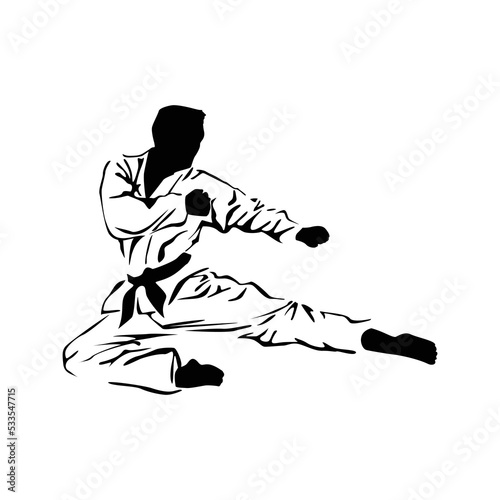 karate silhouette. man doing front jump kick. martial art vector illustration.