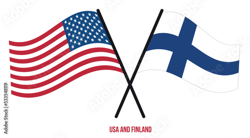 USA and Finland Flags Crossed And Waving Flat Style. Official Proportion. Correct Colors.