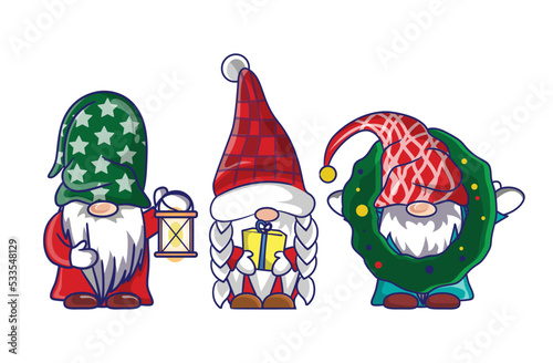 Bundle Of Merry Christmas Cute Gnomes Santa Claus Costume Cartoon Illustration Banner Design. 
