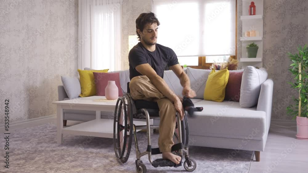 Disabled youth has difficulty in wearing clothes.
The physically handicapped young man has difficulty putting on his socks.
Disabled youth has difficulty in wearing clothes.
The physically handicapped young man has difficulty putting on his socks.