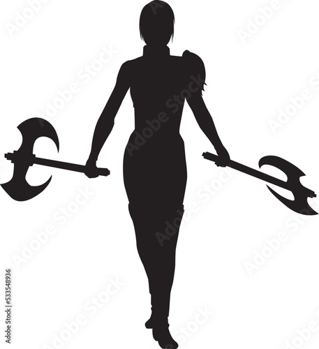 silhouette female warrior holding a battle ax