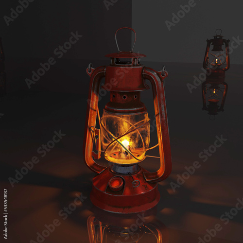 3d computer-rendered illustration of an old-style kerosene lamp 