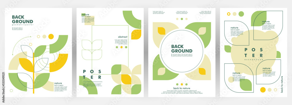 Nature Geometric Background Leaf Tree Plant. Set of 4 modern simple background vector illustration flat style. Suitable for poster, cover, ads, social banner, or flyer