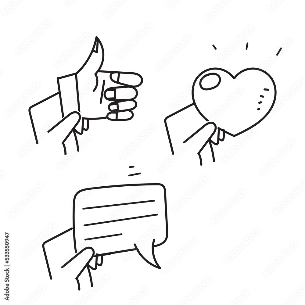 hand drawn doodle hand hold like comment for customer feedback illustration hand drawn doodle hand hold like comment for customer feedback illustration