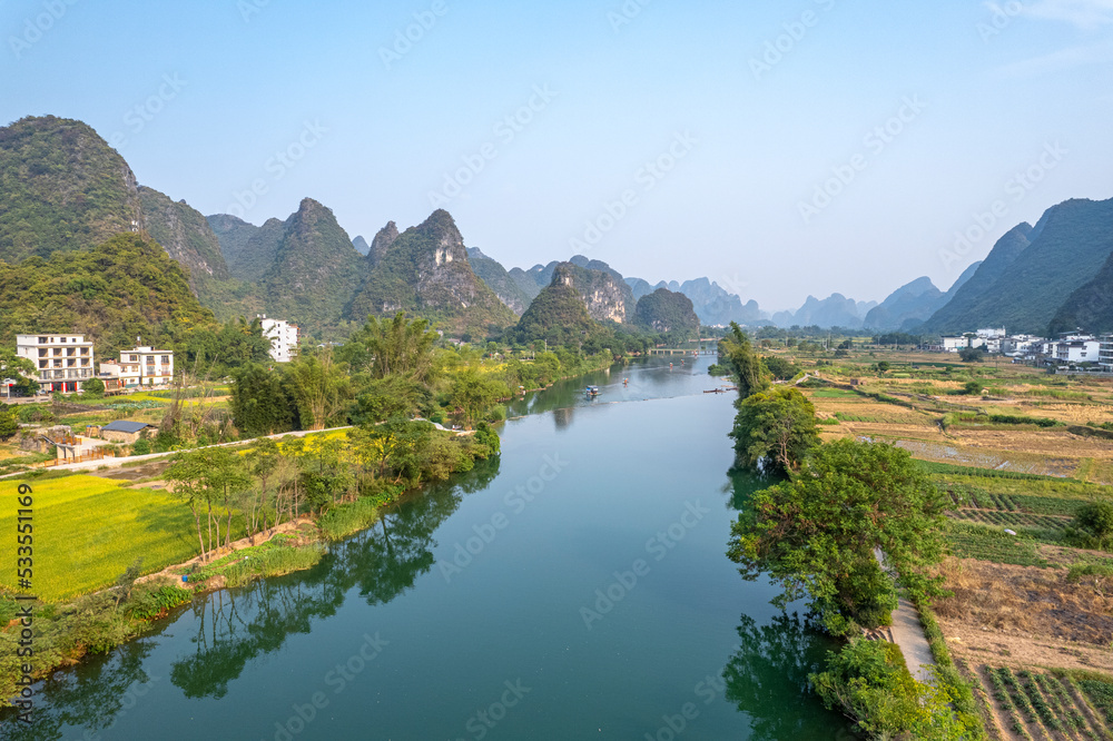 mountain and river and field in Guilin China