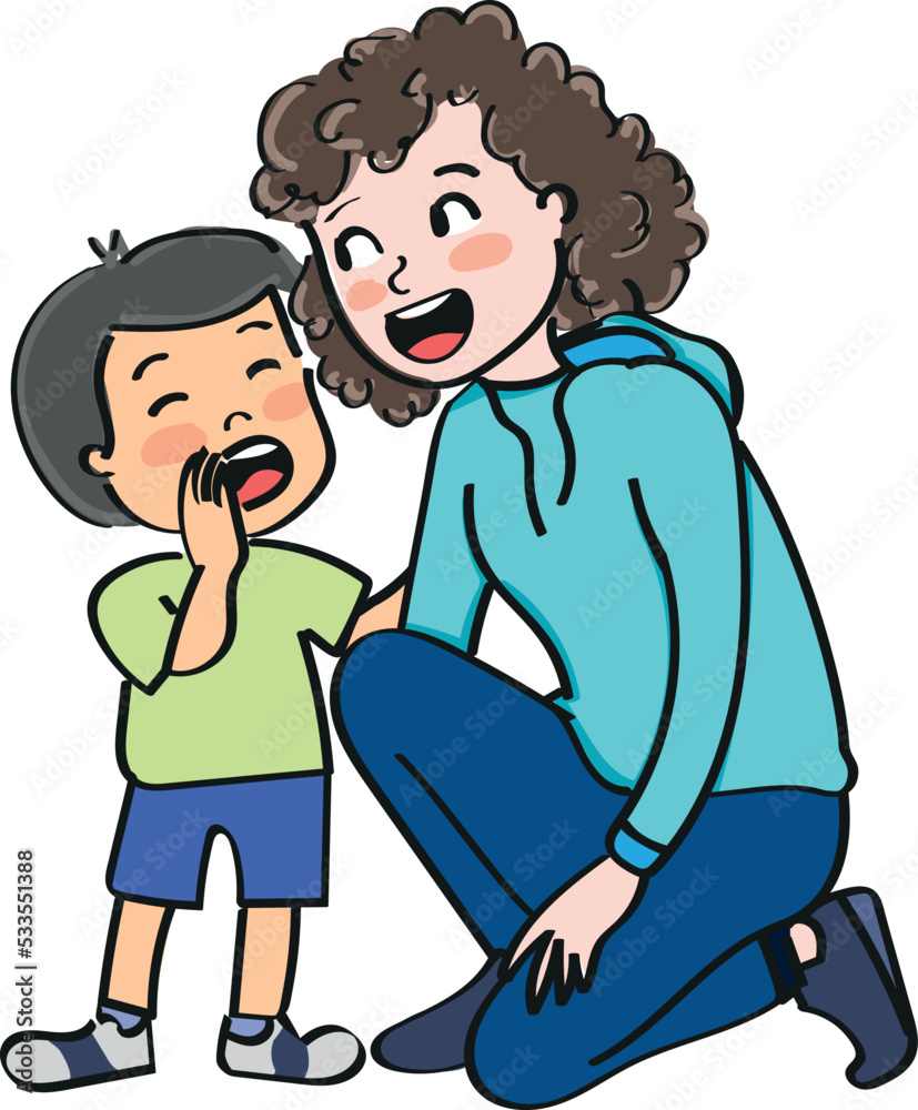 Child whispering something in mom s ear Child whispering something in mom s ear