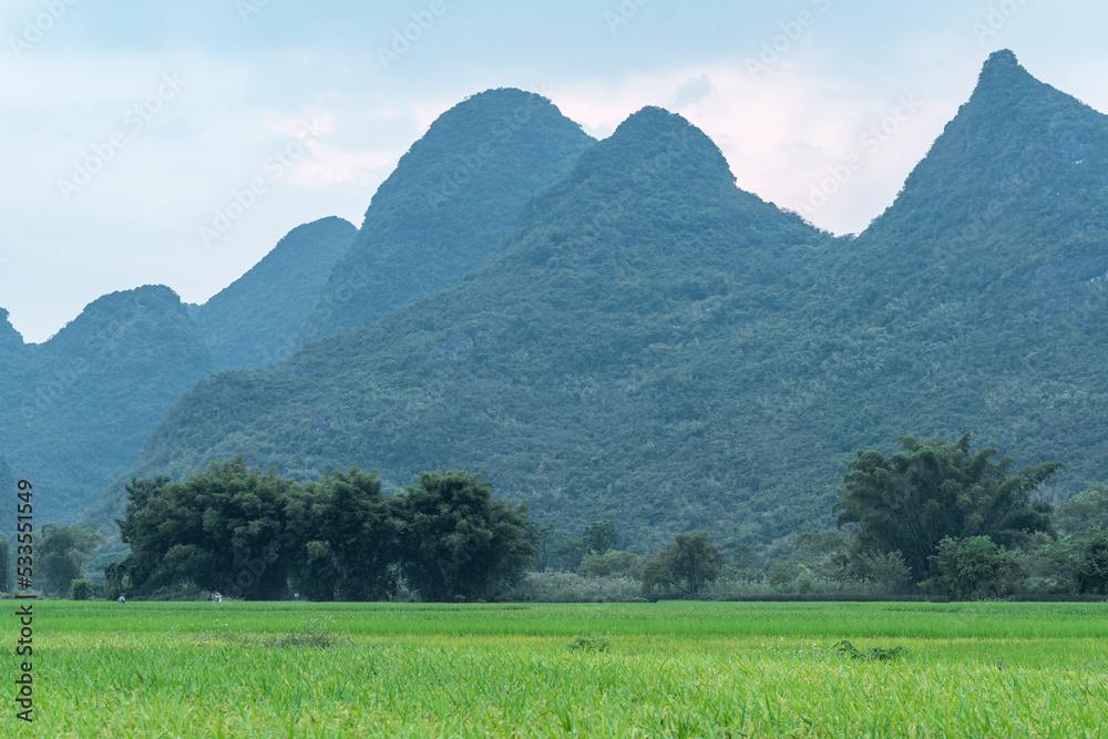 Obraz premium mountain and river and field in Guilin China