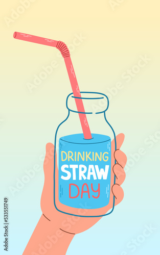 Drinking straw day card banner flat design vector