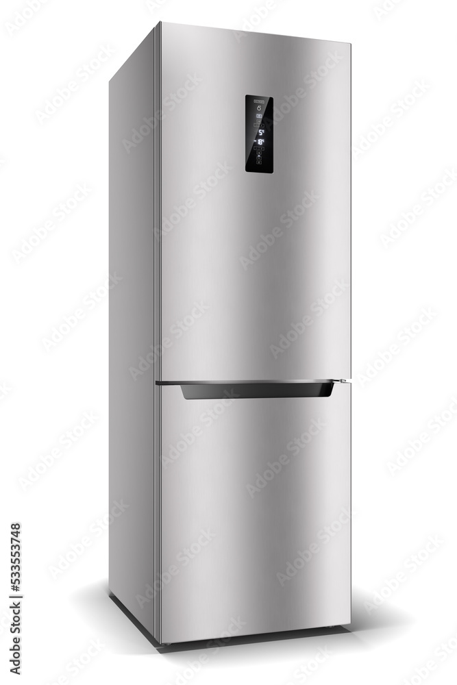 Silver fridge with display.isoilated on white background 3D render Silver fridge with display.isoilated on white background 3D render