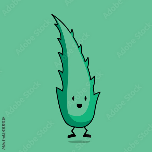Happy aloe character. Aloe simple flat illustration. Vector illustration.