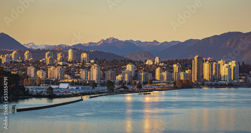 New Westminster, Greater Vancouver, BC, Canada. View of the city and Fraser River during sunset.