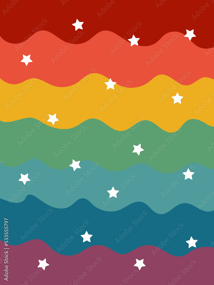 Rainbow striped background in pastel colors. Rainbow and stars. Vector illustration
